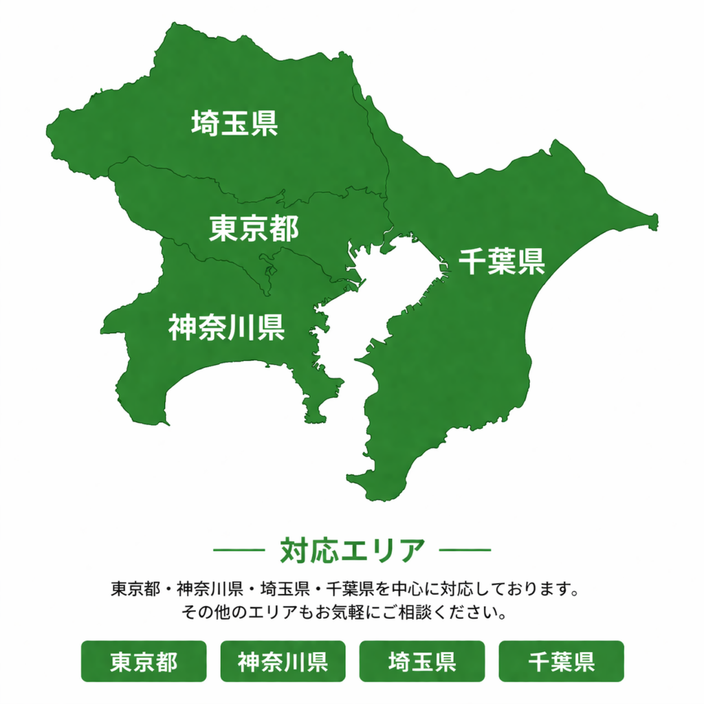 対応エリアの地図：東京都・神奈川県・埼玉県・千葉県